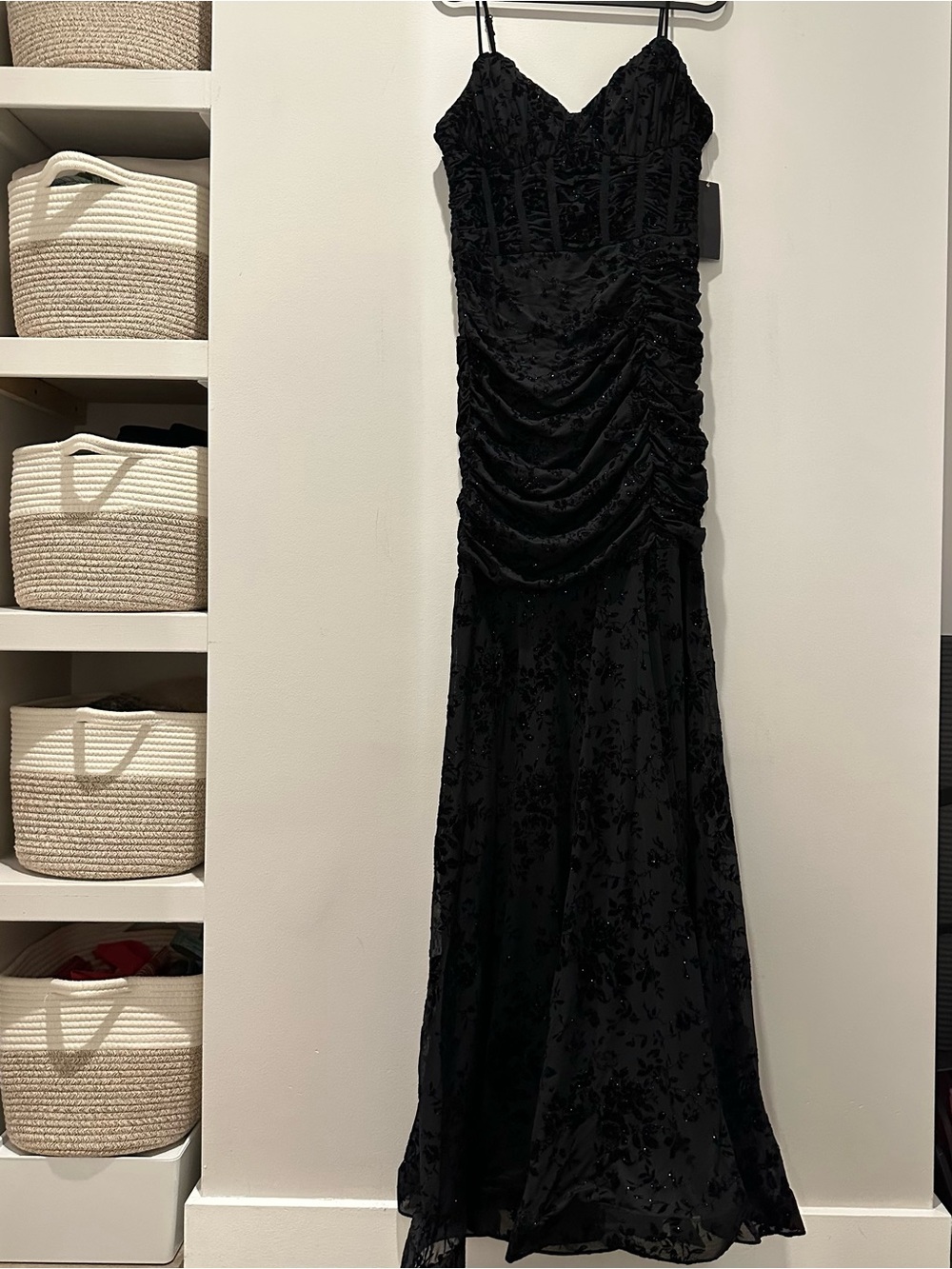 NWT City Studios Black Sparkle Corset Ruched Formal Gown Size 12